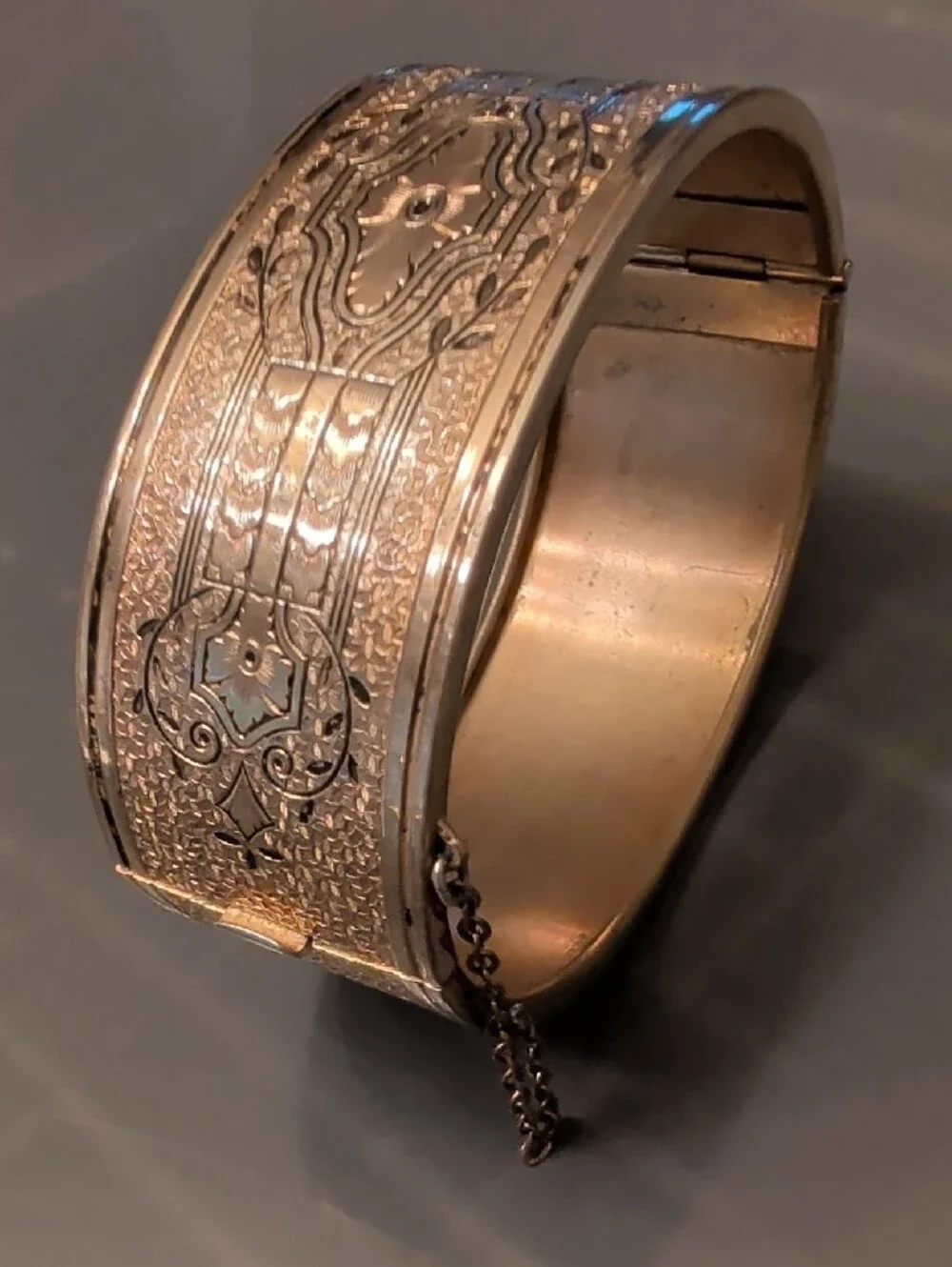 Coro Gold-Tone Floral Engraved Hinged Bangle Bracelet